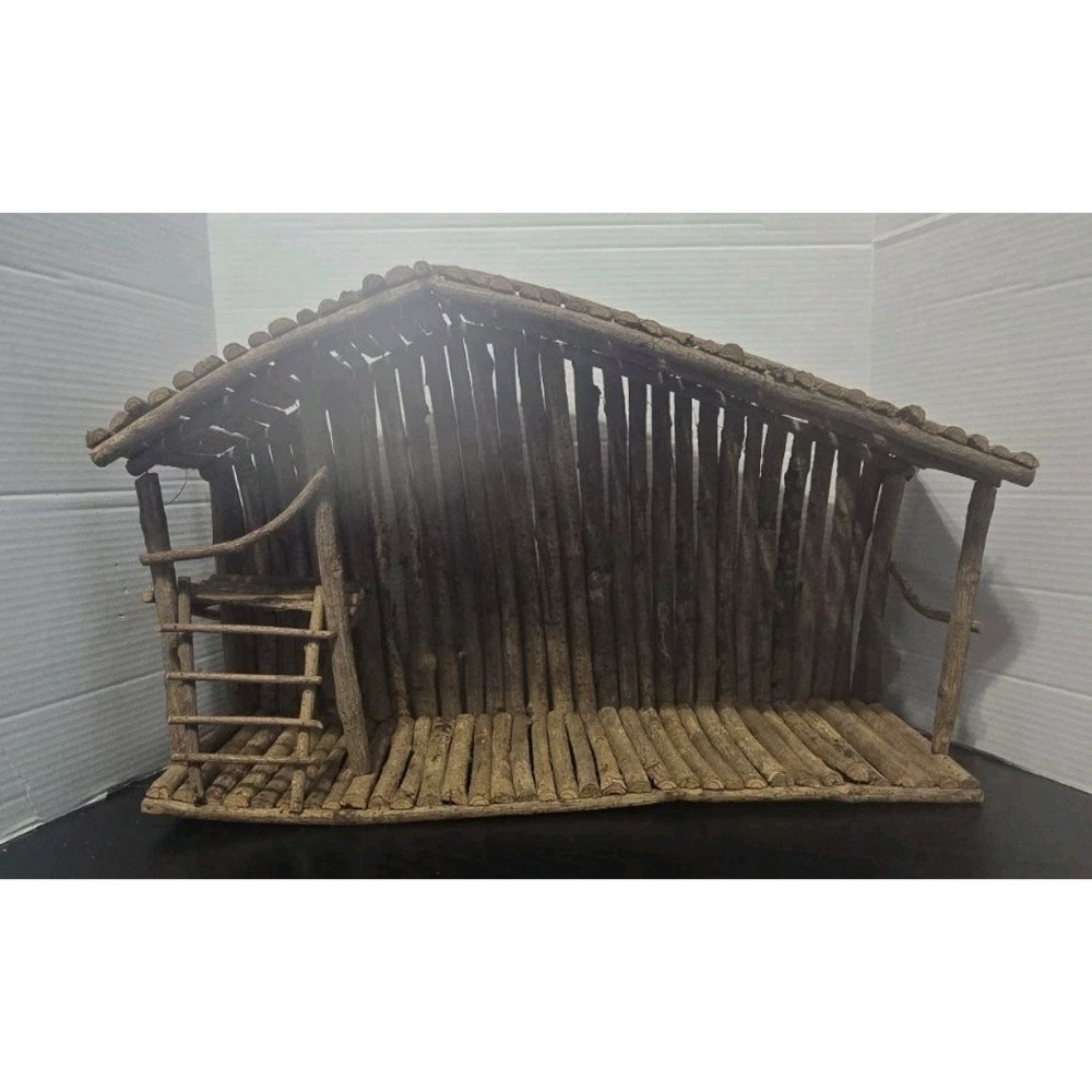 Vintage Rustic Nativity Scene Manger Only 24" Wide All Natural Wood Brown